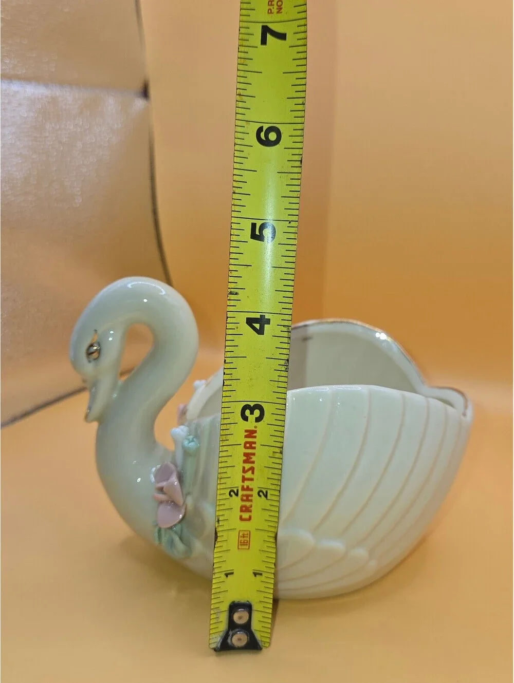 Vintage Ceramic Swan Planter with Pink Flower Accent, Made in China, Approx. 6